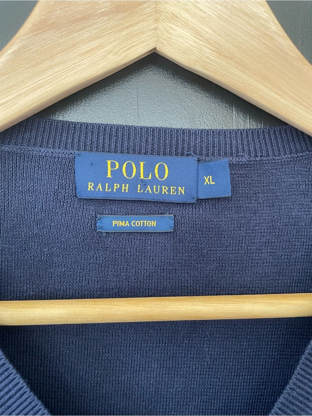 Ralph Lauren Polo Pima Cotton V-neck, navy, men’s XL